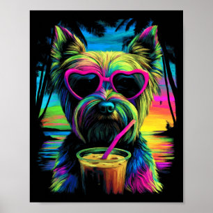 Poster Yorkshire Terrier com Sungles Café Gelado Verão