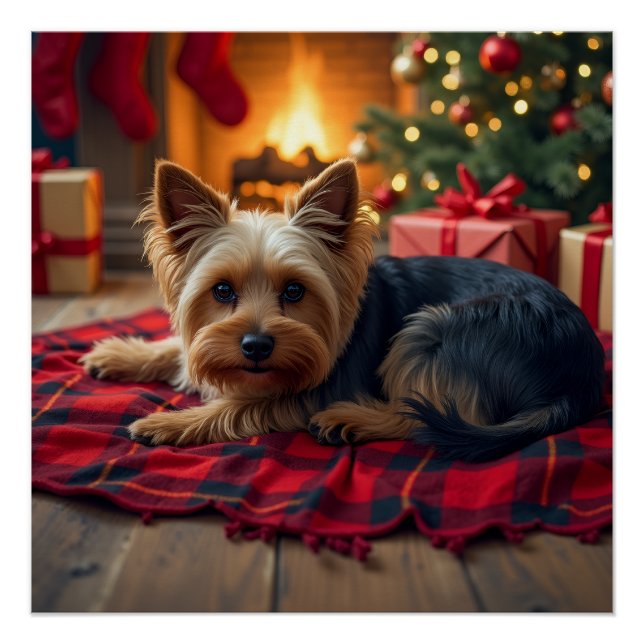 Pôster Yorkshire Terrier Cozy Christmas Evening Painting (Frente)
