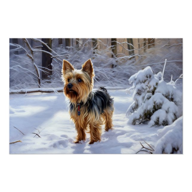 Pôster Yorkshire Terrier Deixe-a nevar no Natal (Frente)