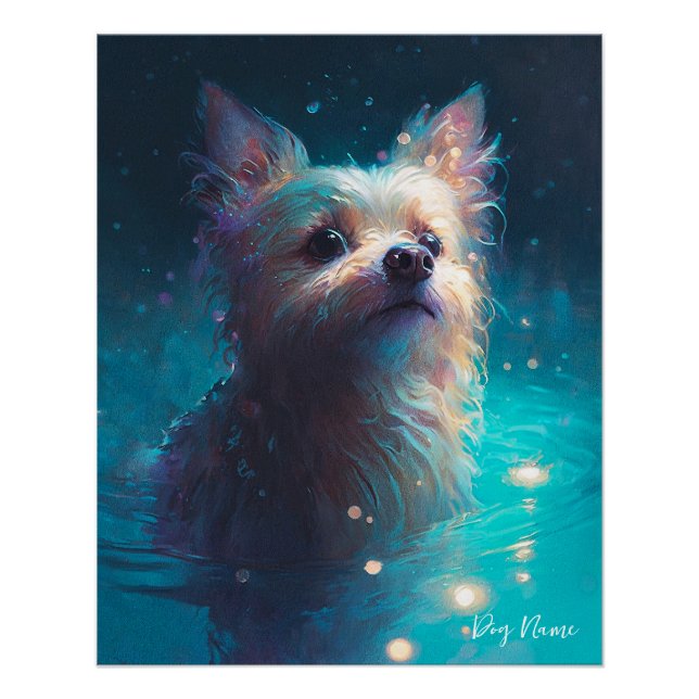 Pôster Yorkshire Terrier dog swimming in water 005 (Frente)