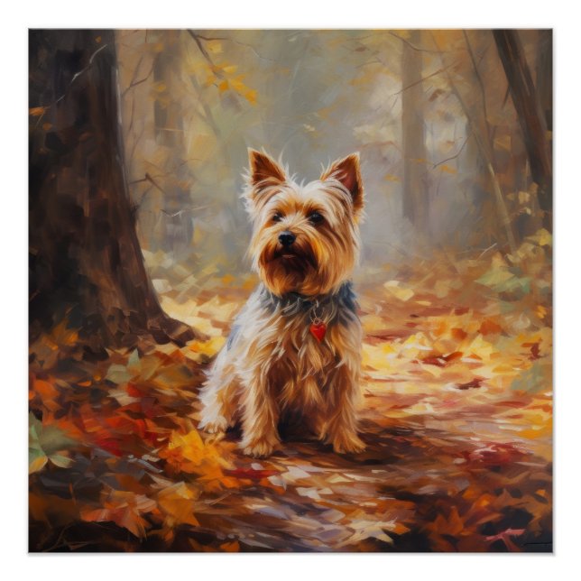 Pôster Yorkshire Terrier em Autumn Leaves Cai Inspire (Frente)