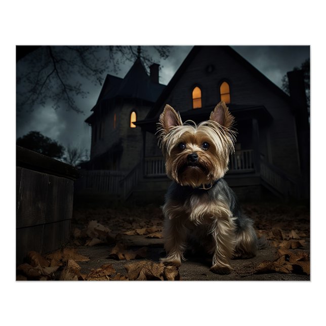 Pôster Yorkshire Terrier Halloween Assustador (Frente)
