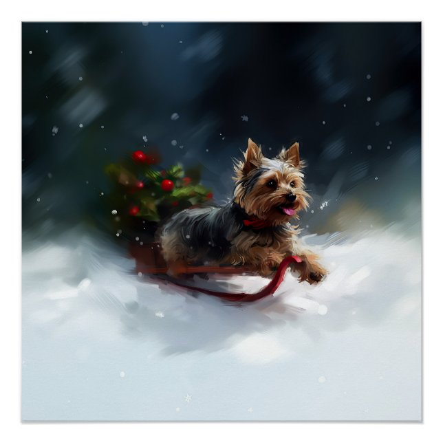 Pôster Yorkshire Terrier Natal inverno (Frente)