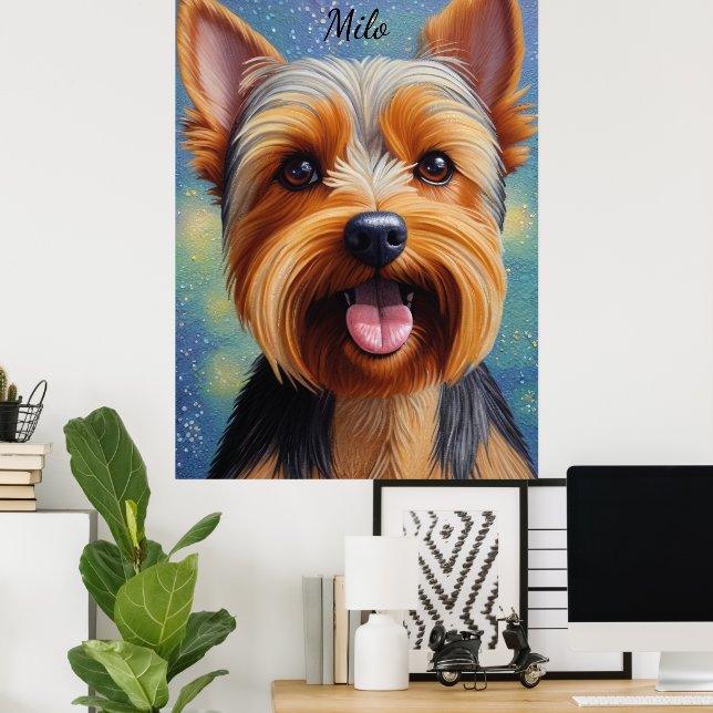 Poster Yorkshire Terrier Pointillism Cão Portrait (Escritório em casa)