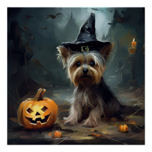 Pôster Yorkshire Terrier Pumpkins Halloween Scary