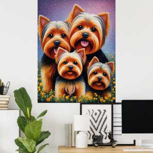 Poster Yorkshire Terrier Puppy Family Colorful Portrait