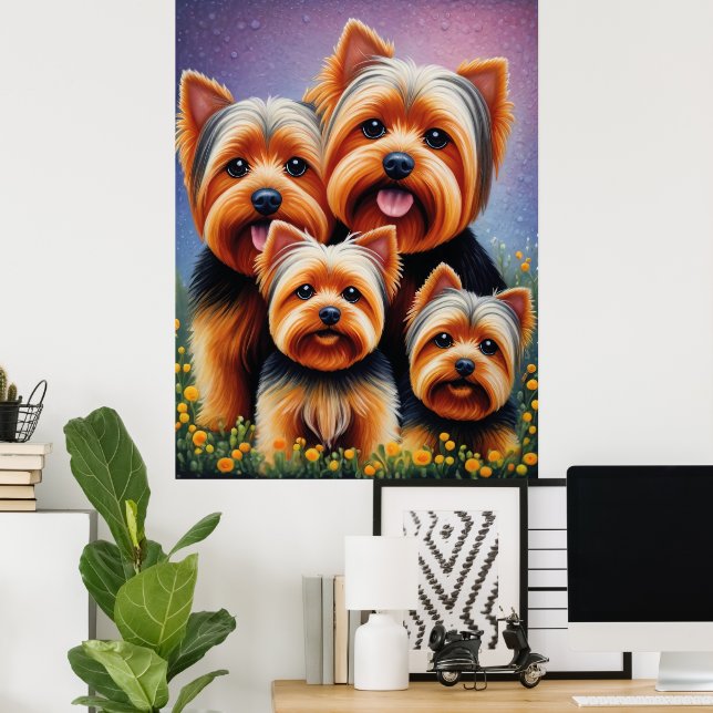 Poster Yorkshire Terrier Puppy Family Colorful Portrait (Escritório em casa)