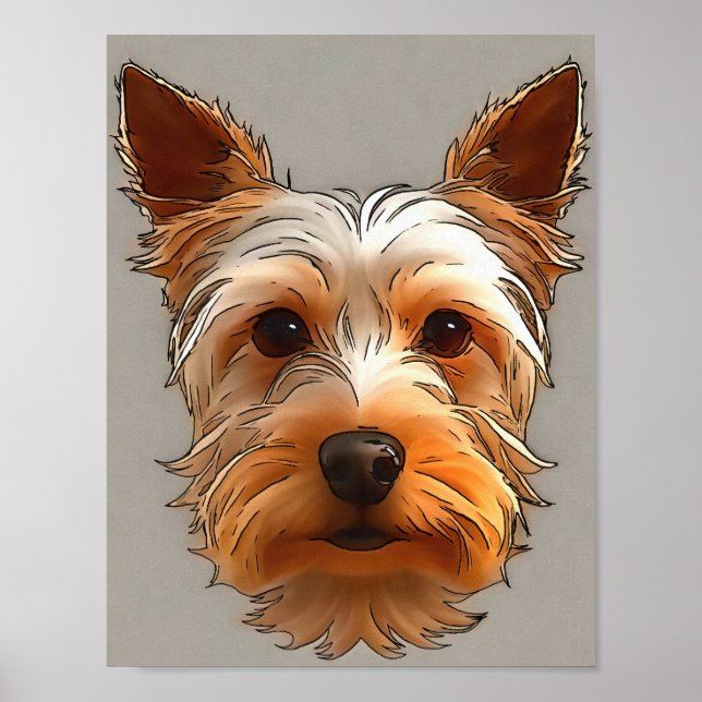 Poster Yorkshire Terrier Puppy Head Portrait (Frente)