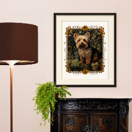 Pôster Yorkshire Terrier Vintage Floral Tapeçaria