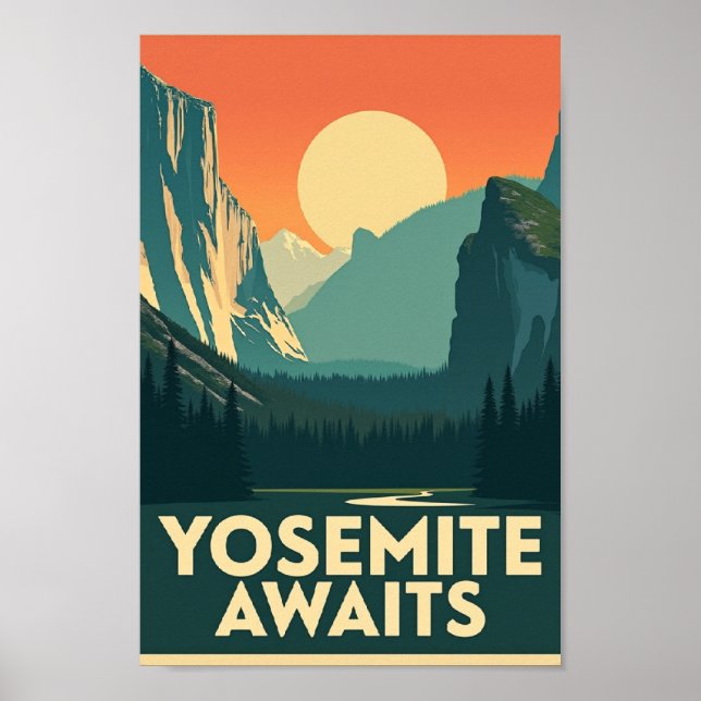 Poster Yosemite Aguarda - Cartaz de Viagem Retro (Frente)