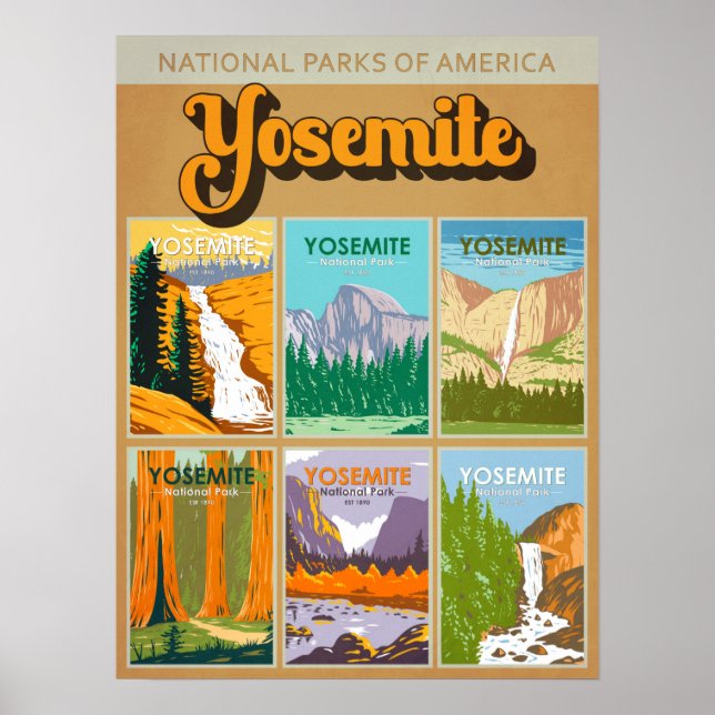 Poster Yosemite National Park California Landmark Collage (Frente)