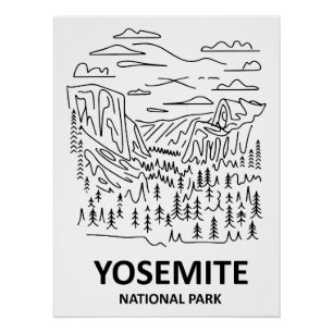 Pôster Yosemite National Park Line Art