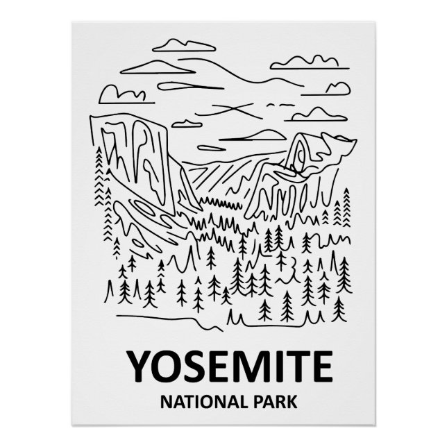 Pôster Yosemite National Park Line Art (Frente)
