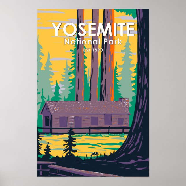 Poster Yosemite National Park Mariposa Grove Cabin Retro (Frente)