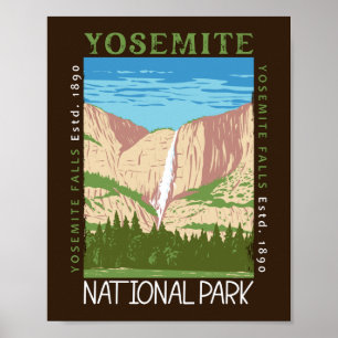 Poster Yosemite National Park Waterfall Retro
