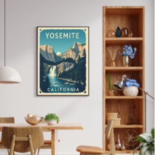 Poster Yosemite Waterfall California Vintage Retro