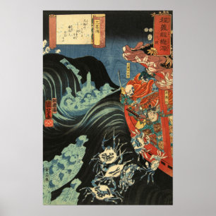 Pôster Yoshitsune vs. os fantasmas Taira: Xilogravura ant