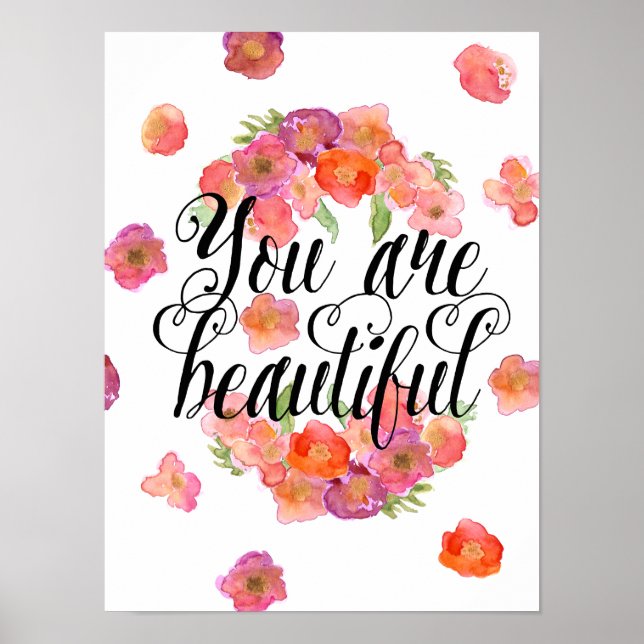 Poster You are Beautiful Watercolor Floral (Frente)