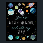 Poster You Are My Sun Moon Stars Space Blue & Gold<br><div class="desc">This adorable design features colorful planets with faux gold foil stars.</div>