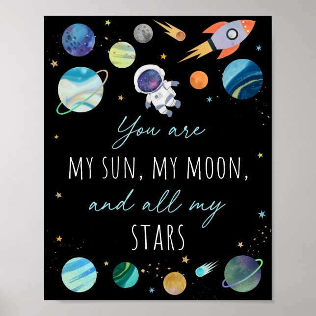 Poster You Are My Sun Moon Stars Space Blue & Gold (Frente)
