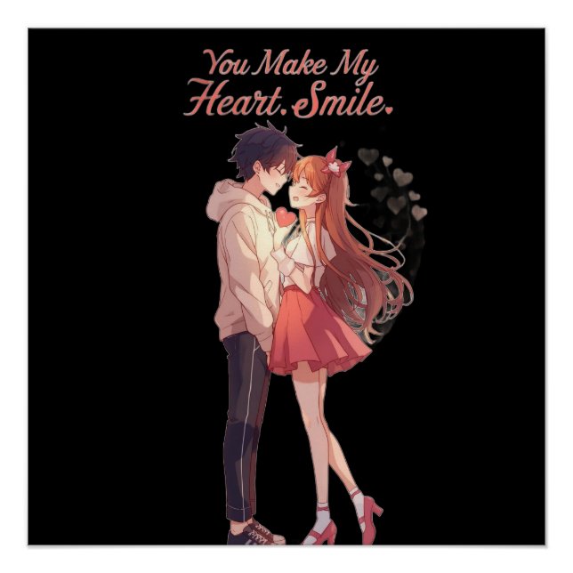 Pôster You Make My Heart Smile Anime Couple T-Shirt (Frente)