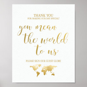 Poster You Mean the World to Us   Globe Guest Book Sign