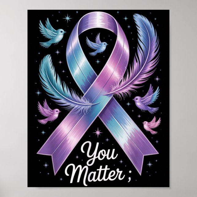 Poster You Teal &amp; Purple Ribbon Suicide Prevention Aw (Frente)