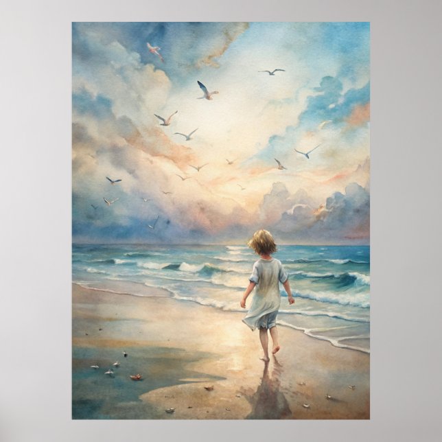 Poster Young Girl in Beach (Frente)