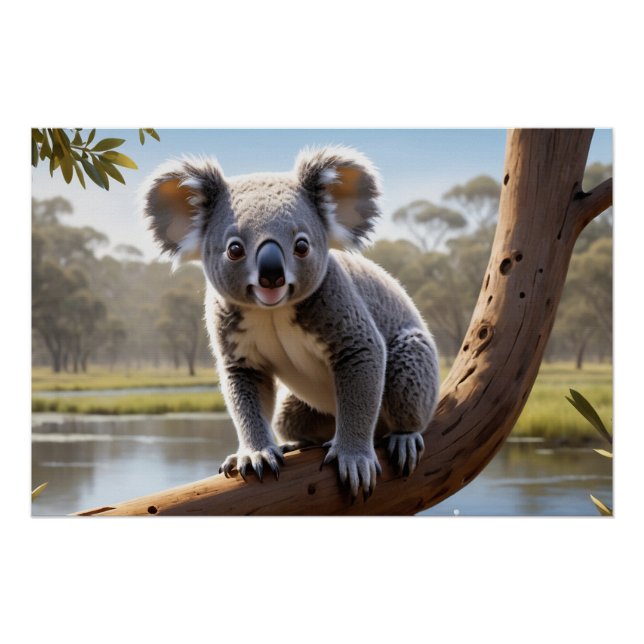 Pôster Young Koala por um lago (Frente)
