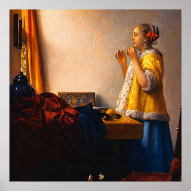 Poster Young Woman with a Pearl Necklace by Vermeer (Frente)