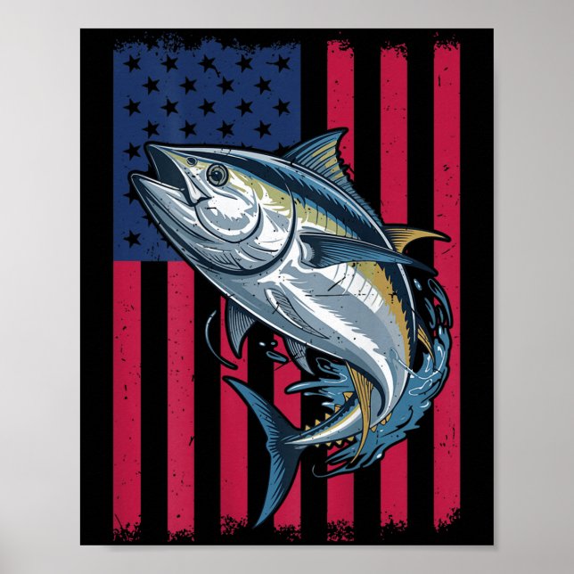 Poster Youth Boys Deep Sea Fishing American Flag Bluefin  (Frente)