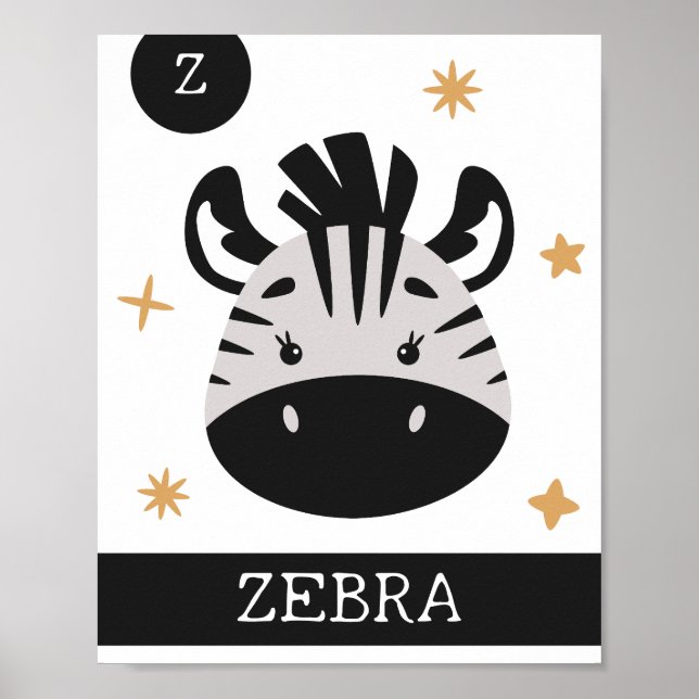 Poster Z é de Zebra, Berçário, Quarto, Arte para Parede I (Frente)