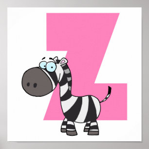 Pôster z é para desenho animado zebra para crianças