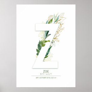Poster Z - Letra Monograma Dourado Foliage Dreamy