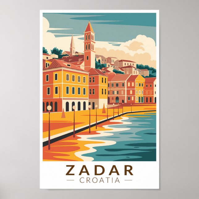Poster Zadar Croácia Illustração Viagem Art Vintage (Frente)