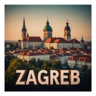 Pôster Zagreb Croácia Cidade Velha História Arquitetura