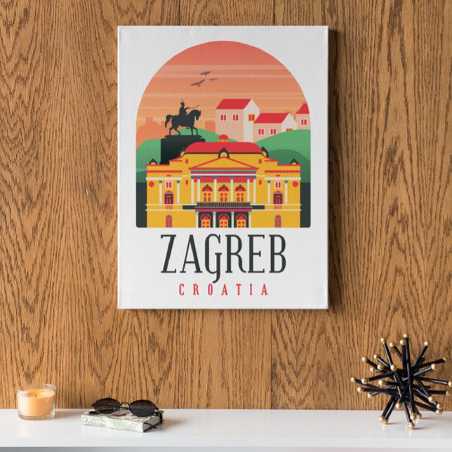 Poster Zagreb Croácia Cityscape Vintage (Zagreb Croatia Vintage Travel Poster)