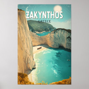 Poster Zakynthos Grécia Ilustração Arte de Viagem Vintage