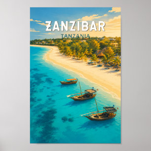 Poster Zanzibar Tanzânia Ilustração Arte de Viagem Vintag