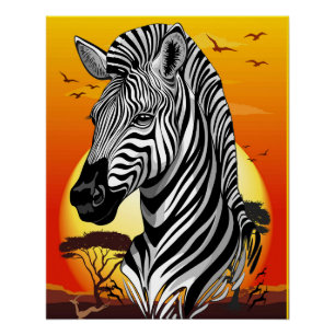 Pôster Zebra African Savanna Wild Animal