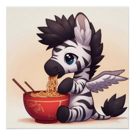 Pôster Zebra Angel Eating Ramen Adorável