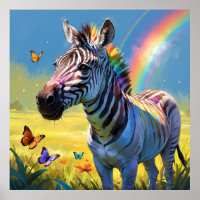 Zebra arco-íris colorida com pintura de borboletas