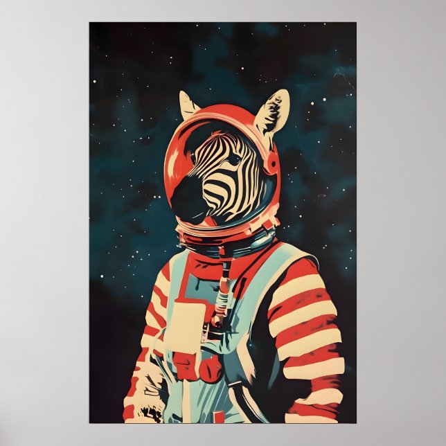 Poster Zebra Astronaut Poster, Zebra Retro Print, Zebra (Frente)