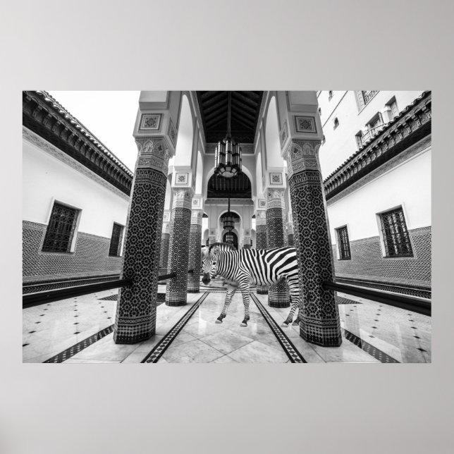 Poster Zebra Black White Building Landscape (Frente)