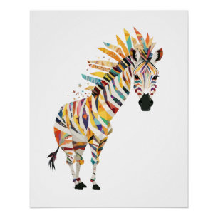 Pôster Zebra Brincando Adorável E Divertido Animal Colori