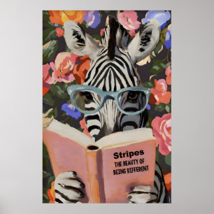 Poster Zebra Caprichosa Lendo Livro Arte Impressa - Liter