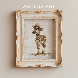 Poster Zebra com palha Chapéu Safari Animal Selvagem