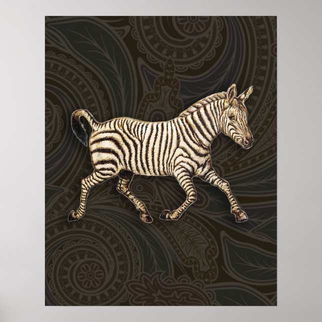 Poster zebra de safra com design paisley (Frente)