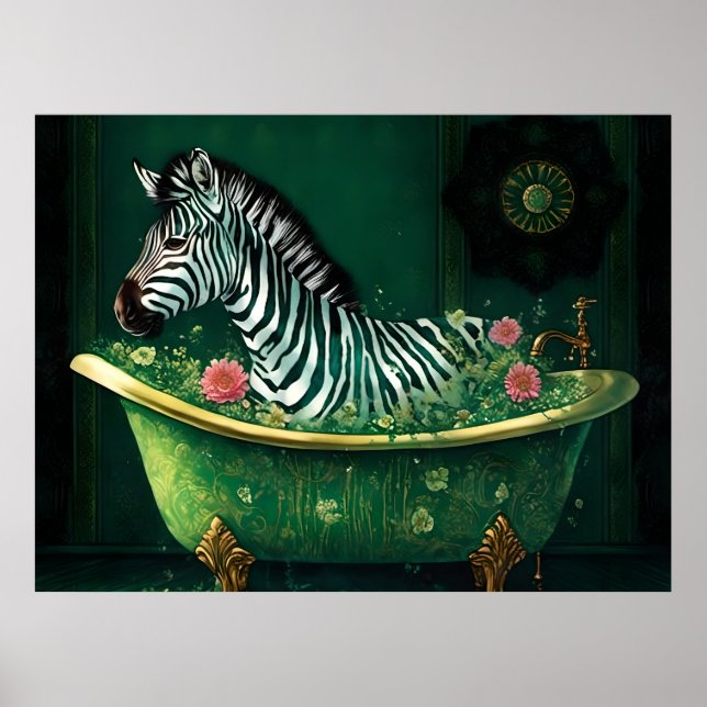 Poster Zebra divertida numa Banheira (Frente)