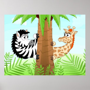 Pôster Zebra e girafa escondendo